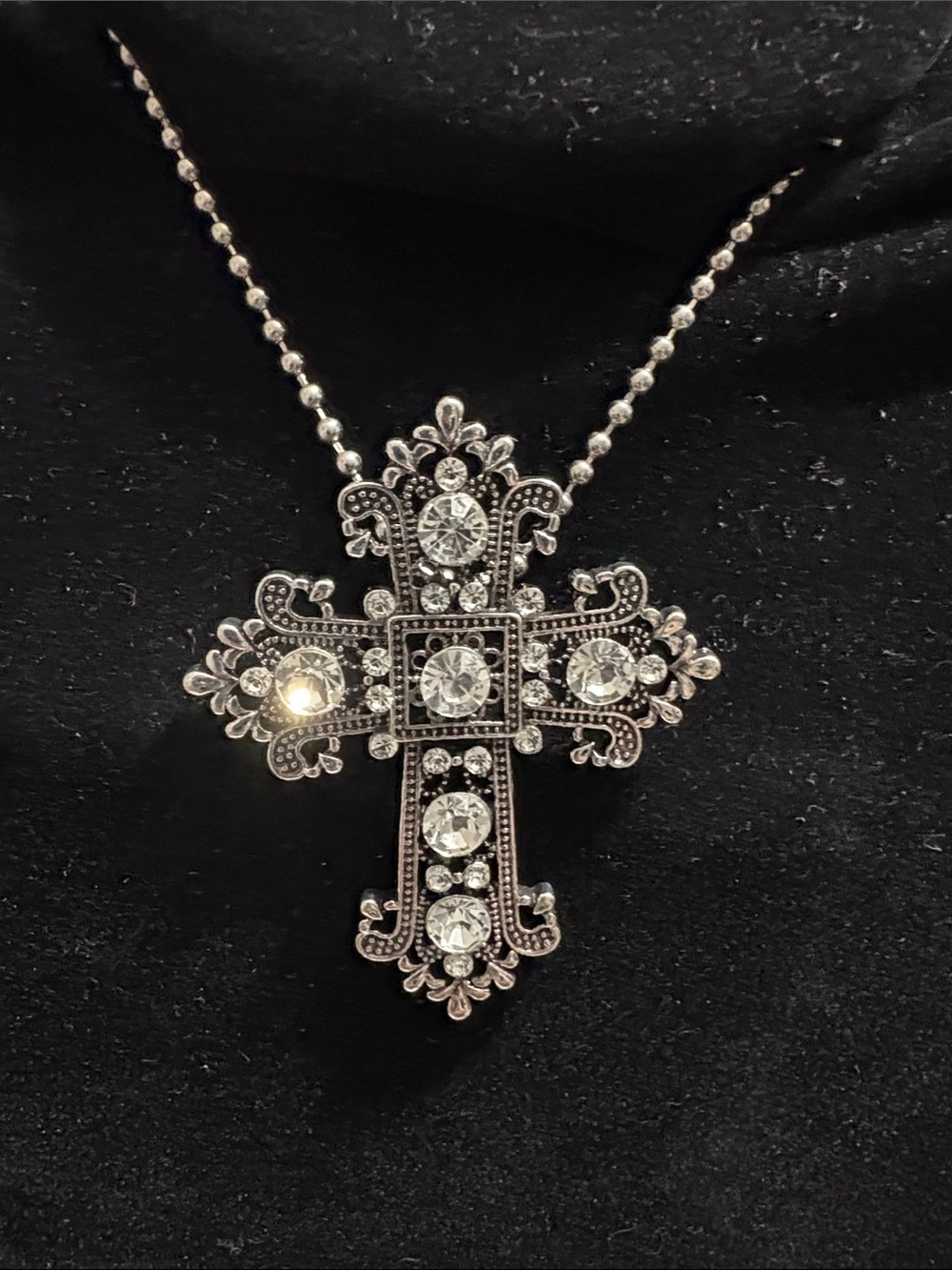 Crystal Cross Pendant Necklace - Silver Tone